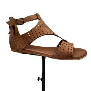 ROAN by BED/STU Womens Kit Cut Out Flat Leather Sandal Tan/Brown Gladiator Style
